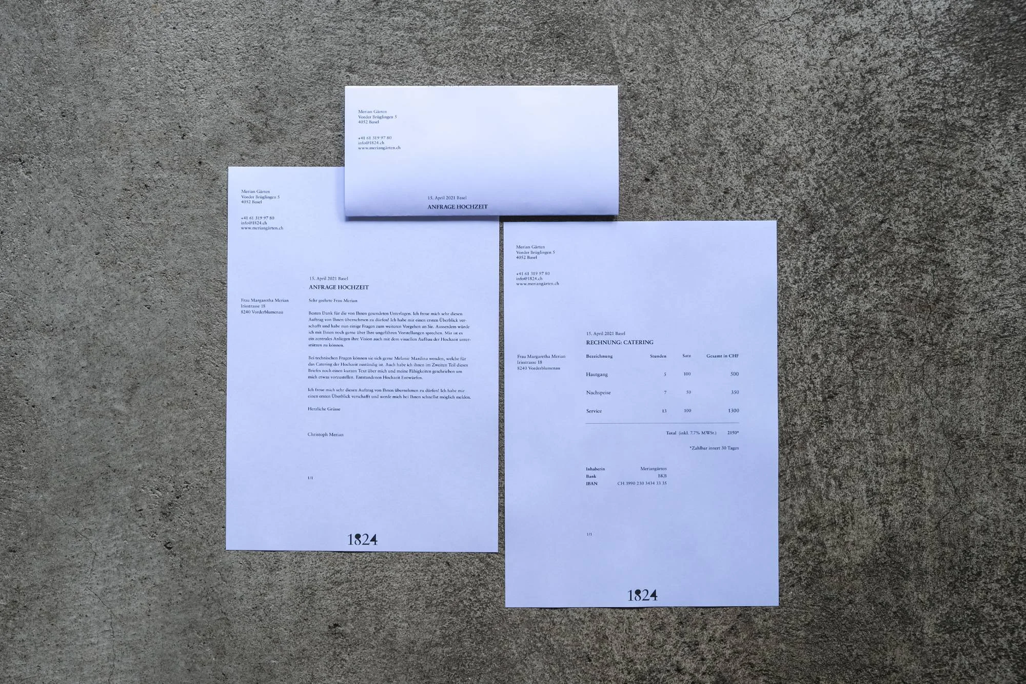 Letterhead, envelope and invoice