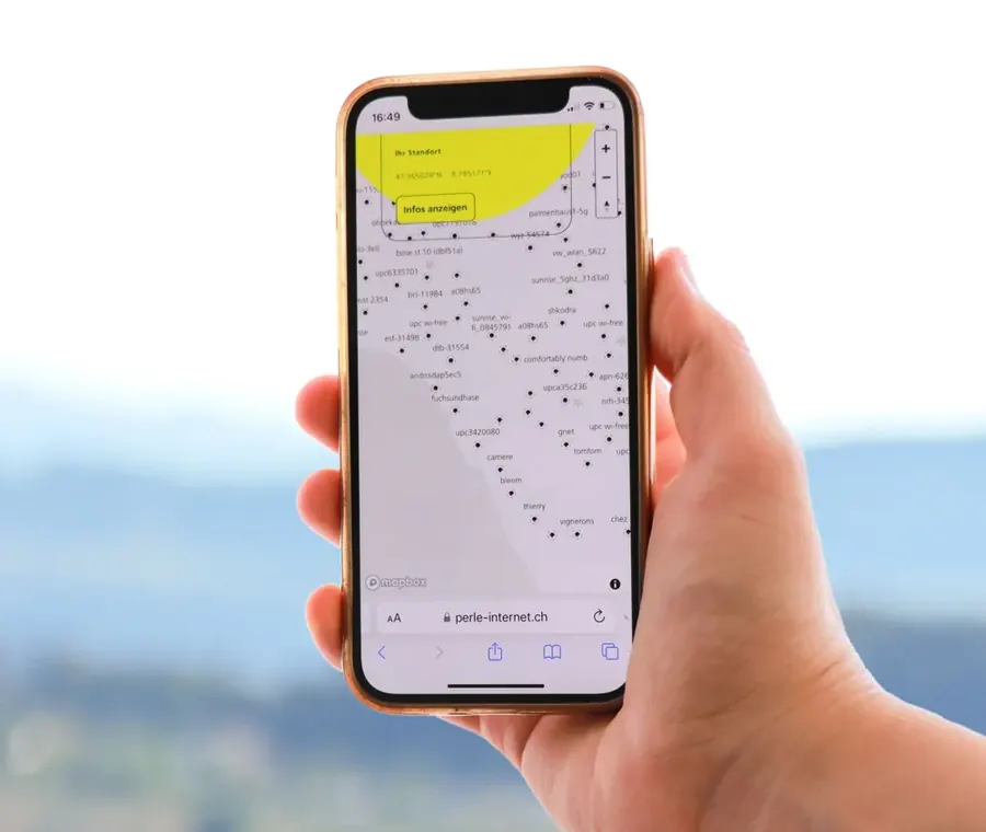 Website of the WLAN name directory of Pfäffikon ZH on mobile
