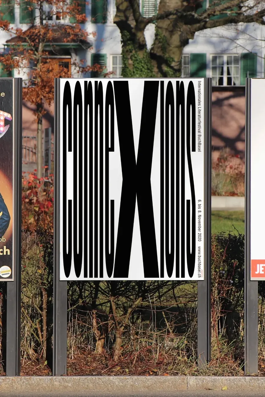 Connexions poster for the international literature festival BuchBasel on a billboard