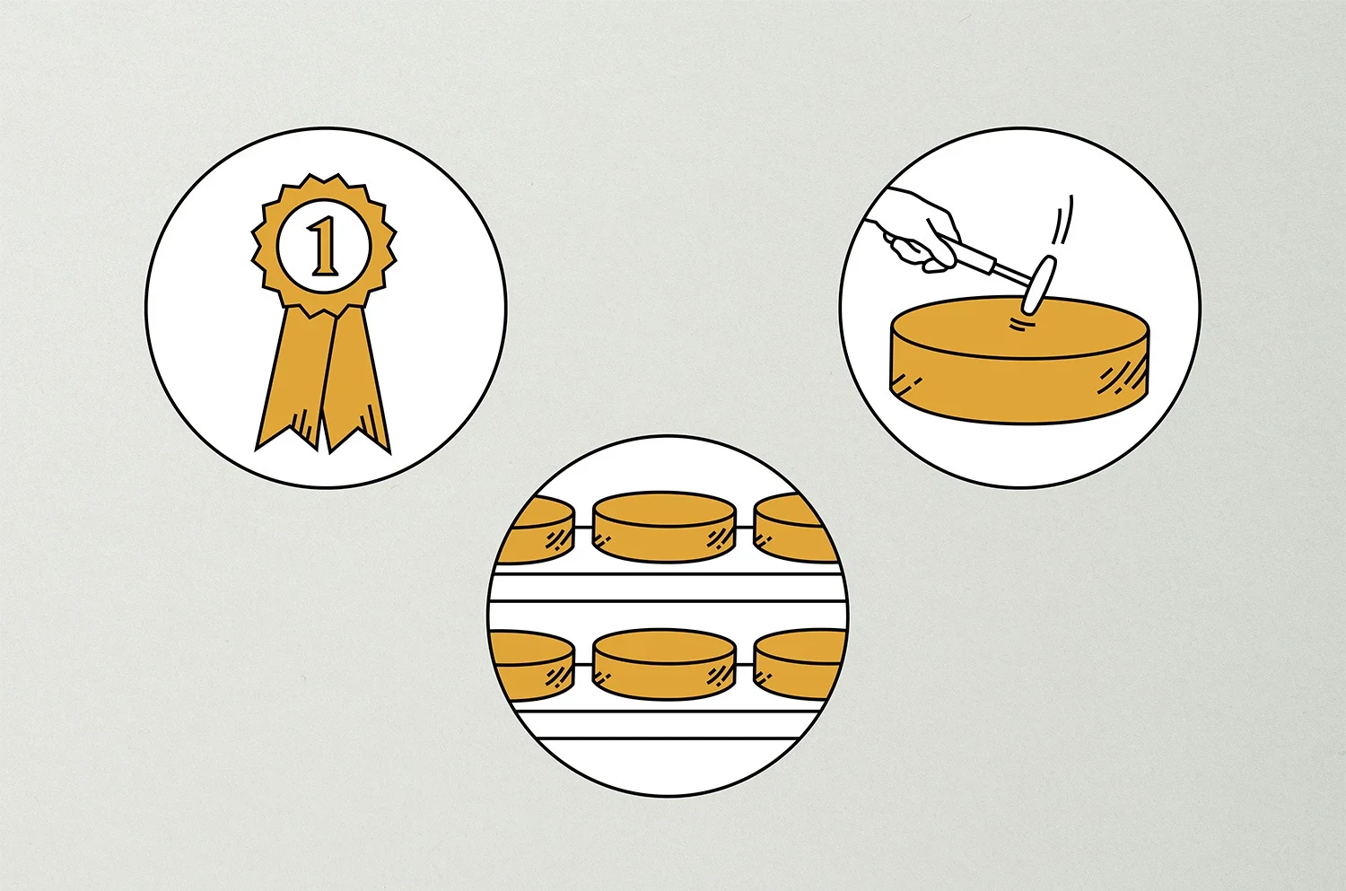 Pictograms: award, cheese cellar and testing the cheese