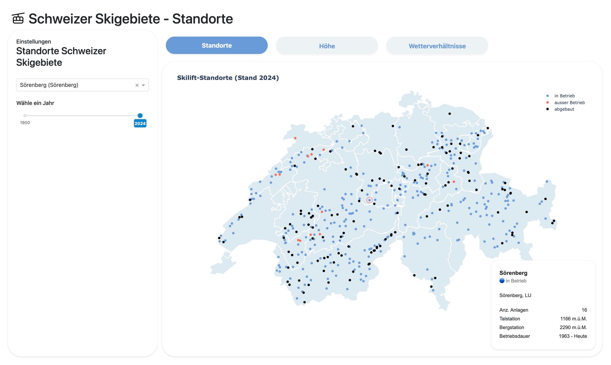 Map of Swiss ski area locations