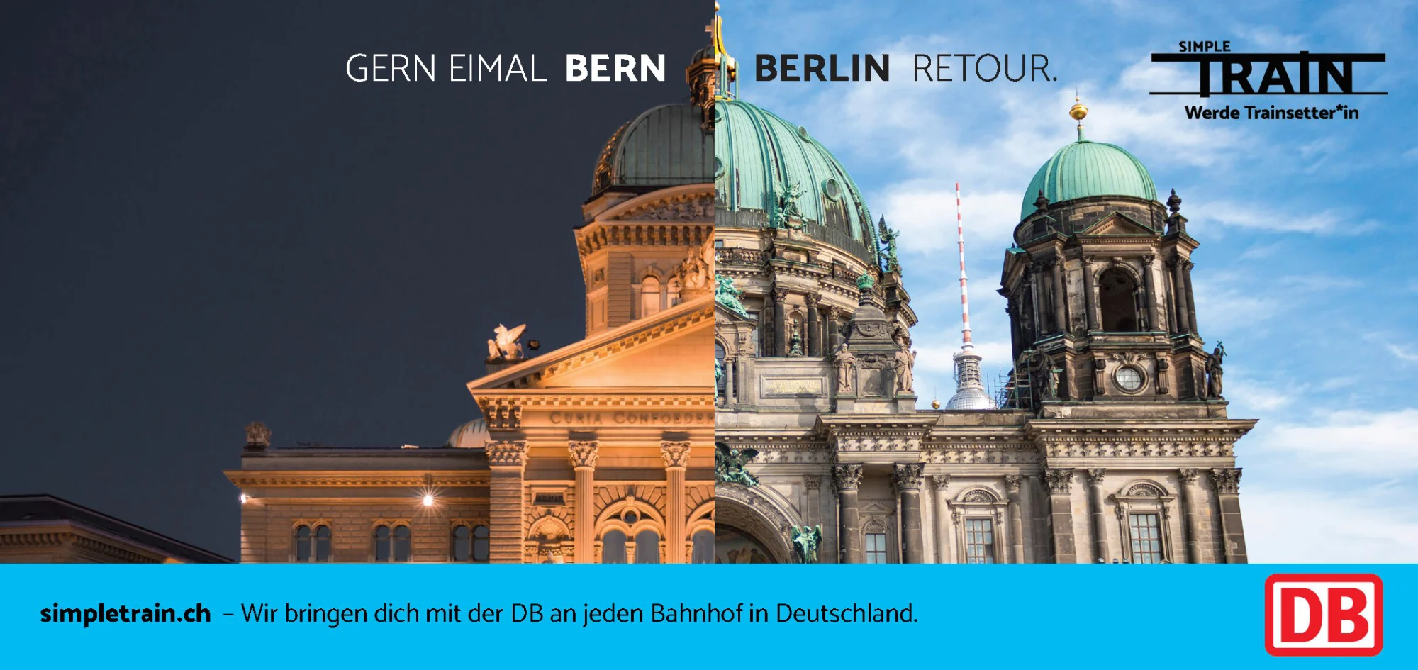 SimpleTrain poster «Gern eimal Bern – Berlin retour» with Deutsche Bahn
