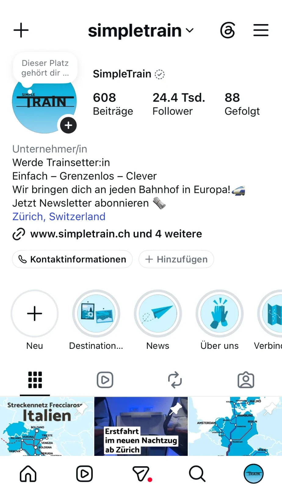 SimpleTrain Instagram profile with 24.4k followers