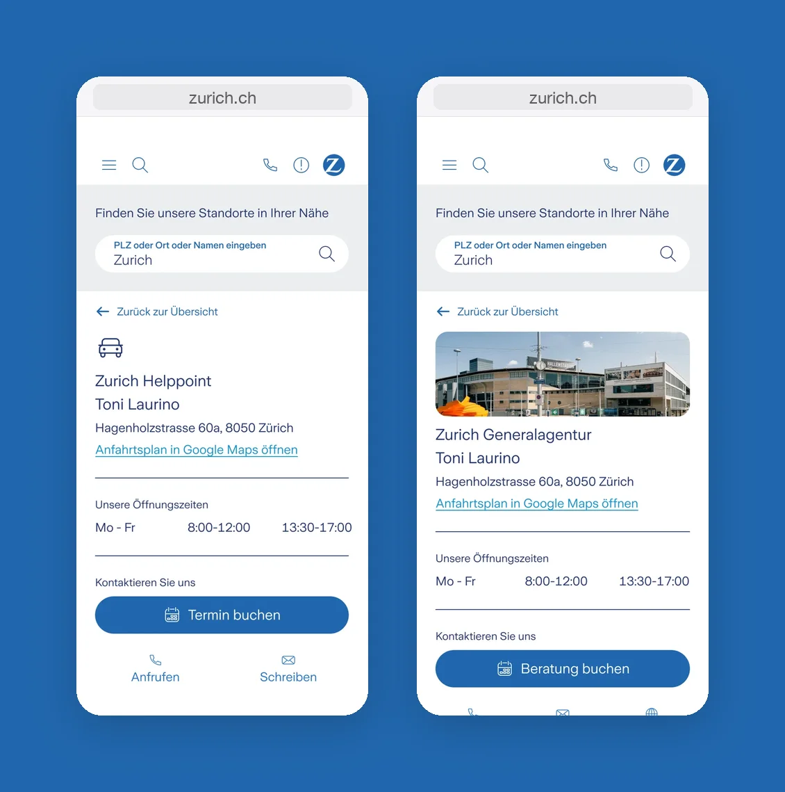 Mobile detail pages of a help point and a general agency
