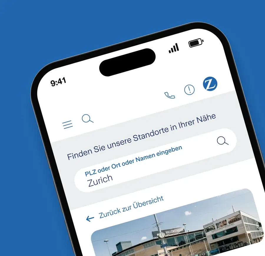 New location finder of Zurich Insurance on mobile: detail page of a general agency